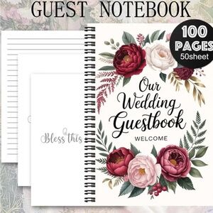 Floral Wedding Guestbook - Red and White
